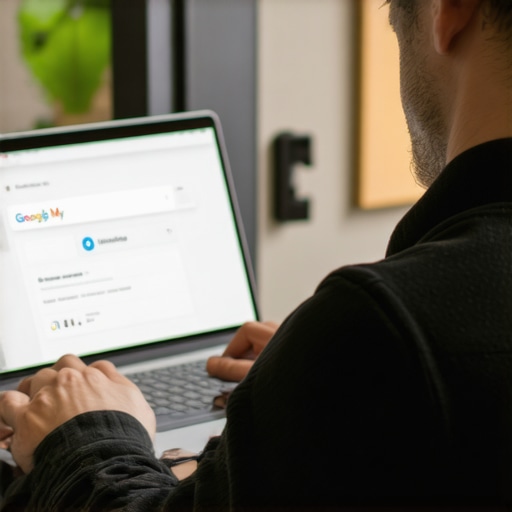 Business owner editing Google My Business listing on laptop.