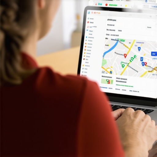 Person working on local SEO optimization using a laptop showing Google Maps