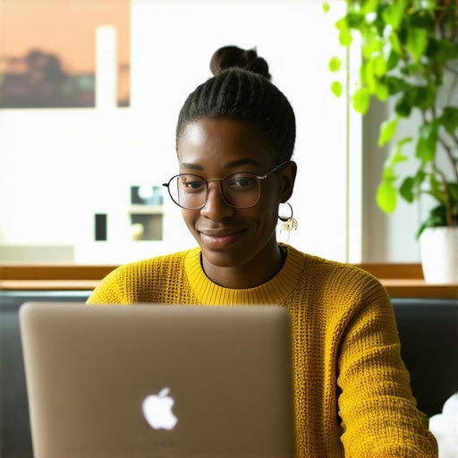 Business owner working on laptop with local SEO checklist in a cafe