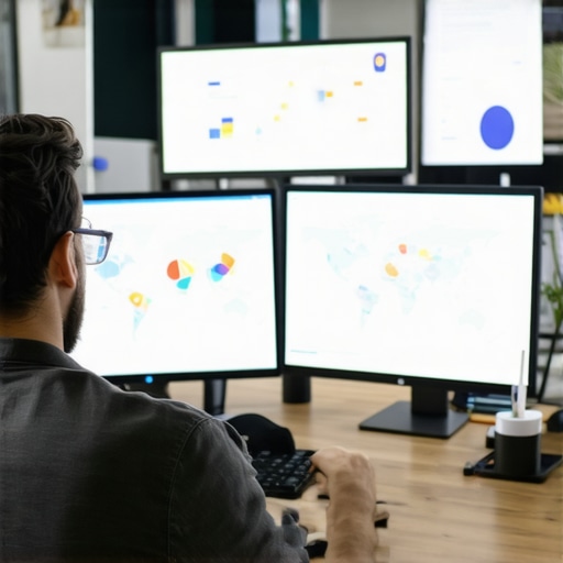 A person examining analytics dashboards and maps in a modern office to optimize local SEO