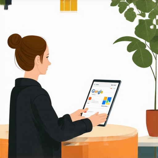 Person optimizing Google My Business profile with community background