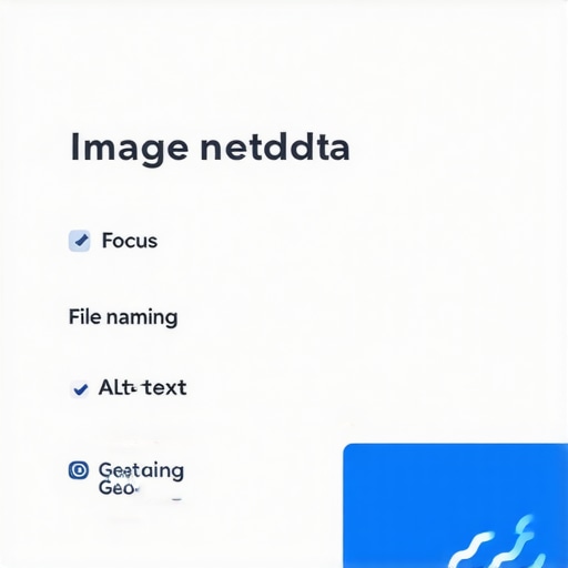 SEO tools on a computer screen highlighting image metadata optimization for local search rankings.