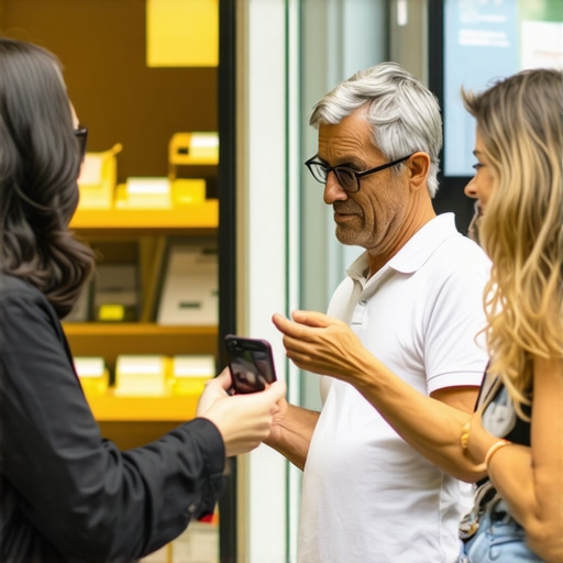 Business owner using NFC tags and capturing customer photos for local SEO signals