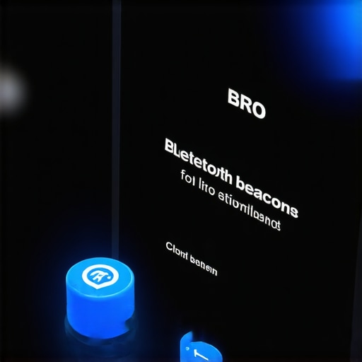 Bluetooth beacons installed in a retail store with analytics interface showing data analytics for local SEO