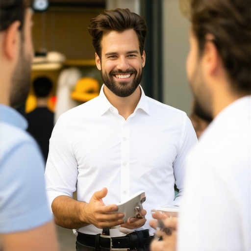 Business owner hosting a local event outside a storefront to increase community trust
