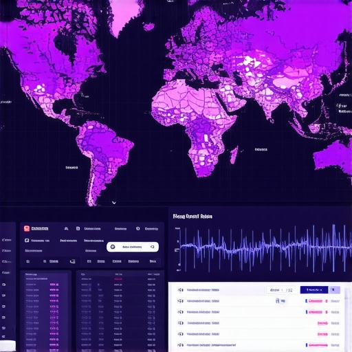A digital dashboard interface with maps, graphs, and SEO metrics for local SEO tracking