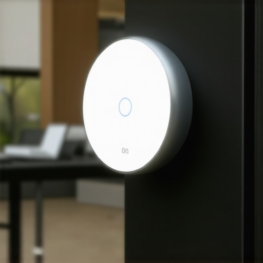 A Bluetooth beacon device mounted outside a retail shop capturing customer check-ins for local SEO