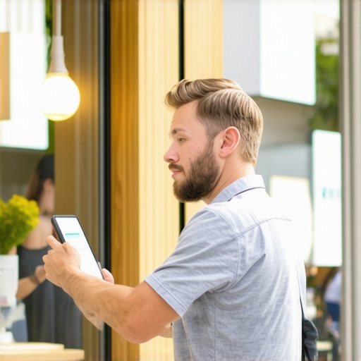 Technician installing Bluetooth sensors at a retail store to boost map pack rankings